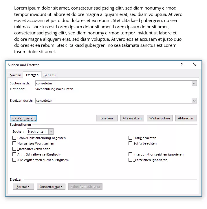 „Suchen und Ersetzen“ in Word