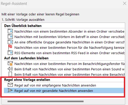 Outlook-Regel-Assistent: Regelauswahl Outlook-Regel-Assistent: Regelauswahl