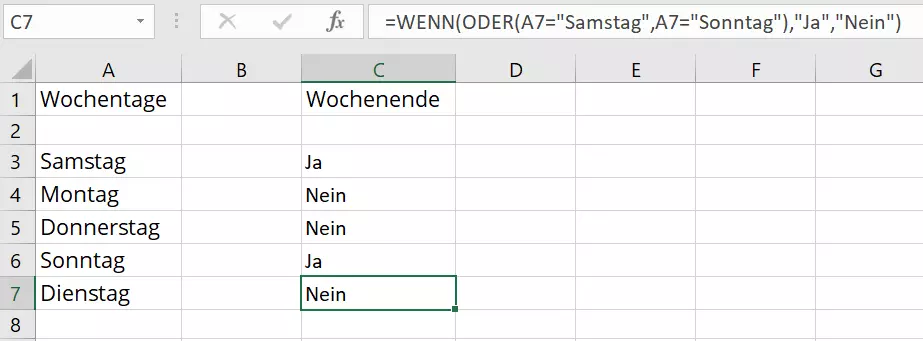 Excel-ODER-Funktion mit selbstdefinierten Kategorien