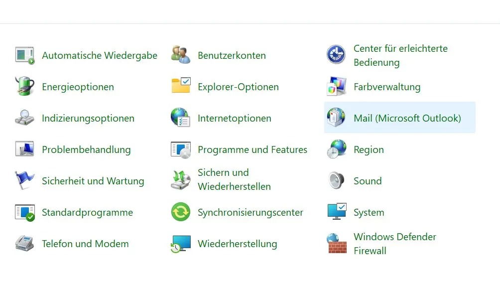 Windows-Systemsteuerung: Mail-Eintrag Bild: Windows-Systemsteuerung: Mail-Eintrag