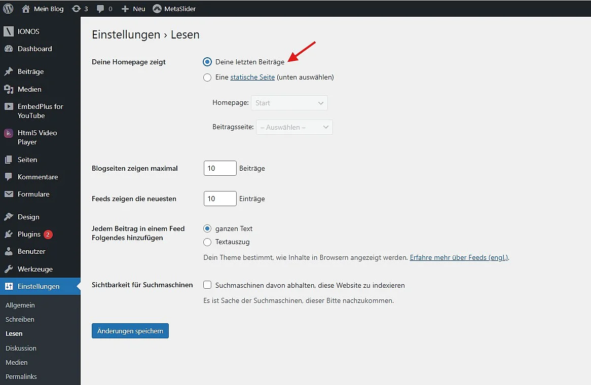 WordPress-Blog: Die Beiträge als Startseite festlegen Bild: WordPress-Blog: Die Beiträge als Startseite festlegen