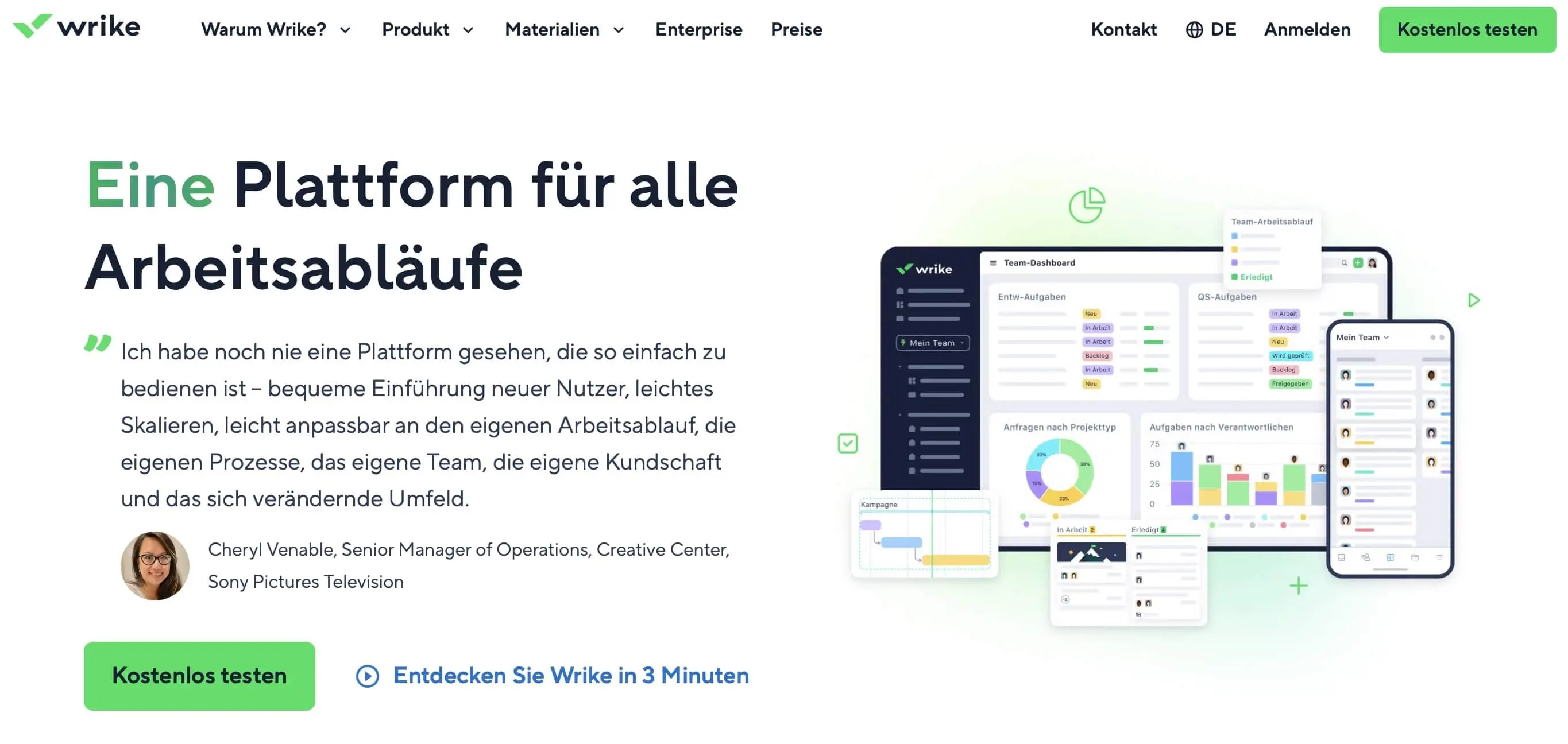 Screenshot der Homepage von Wrike Bild: Screenshot der Homepage von Wrike