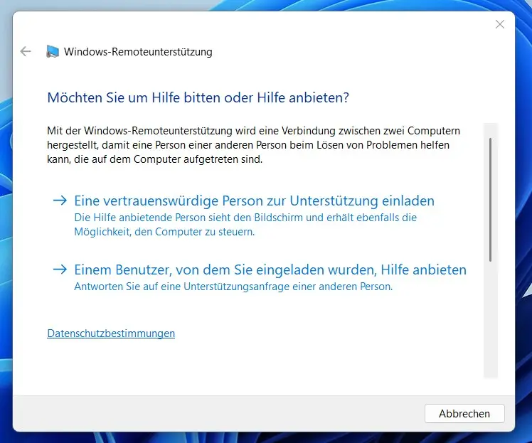 Bild: Remoteunterst&uuml;tzung starten