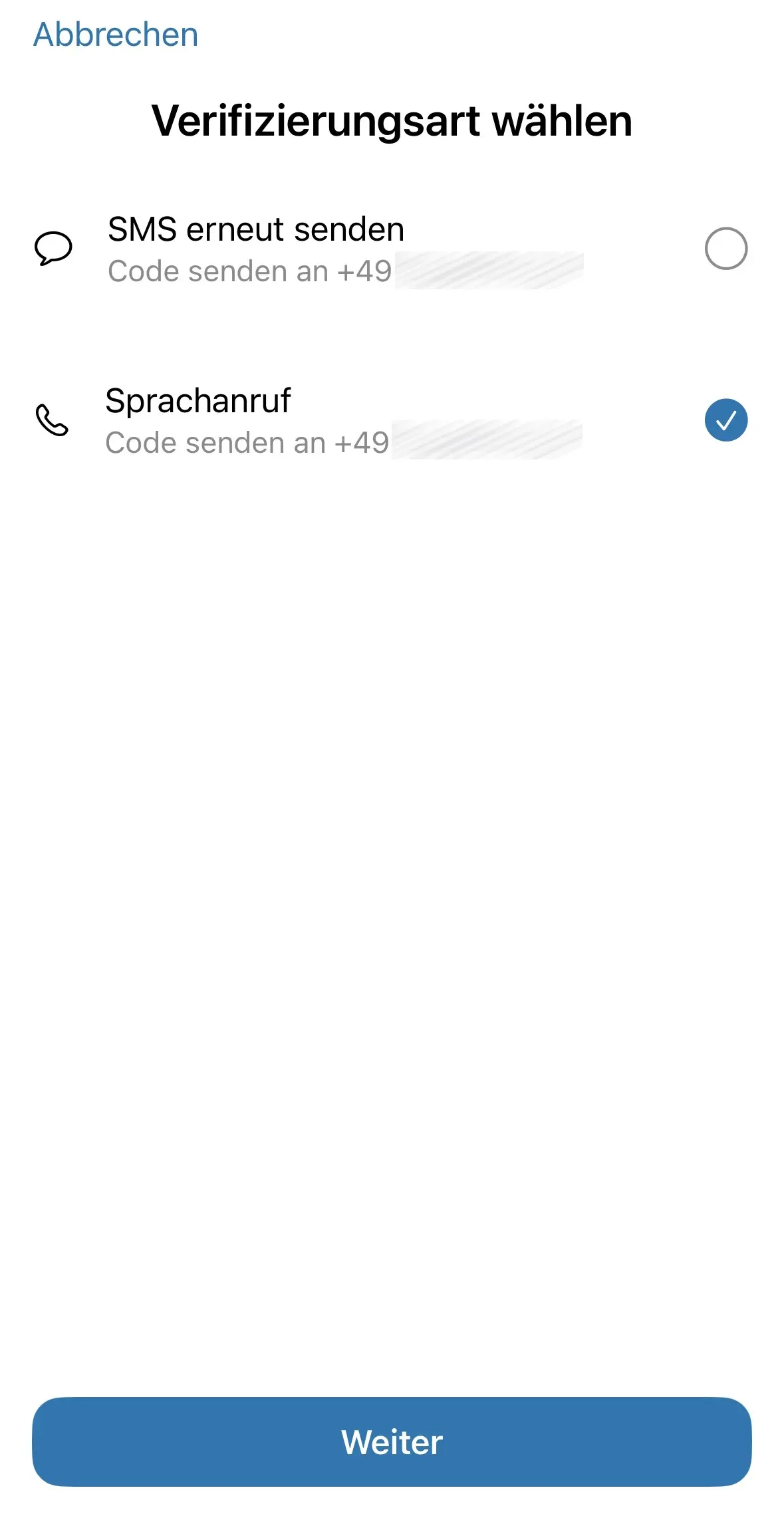 Option, einen Anruf zu erhalten, um die Telefonnummer bei WhatsApp zu verifizieren Bild: Option, einen Anruf zu erhalten, um die Telefonnummer bei WhatsApp zu verifizieren