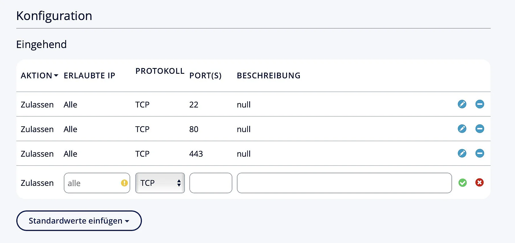 Bild: Firewall-Richtlinien im IONOS Cloud Panel