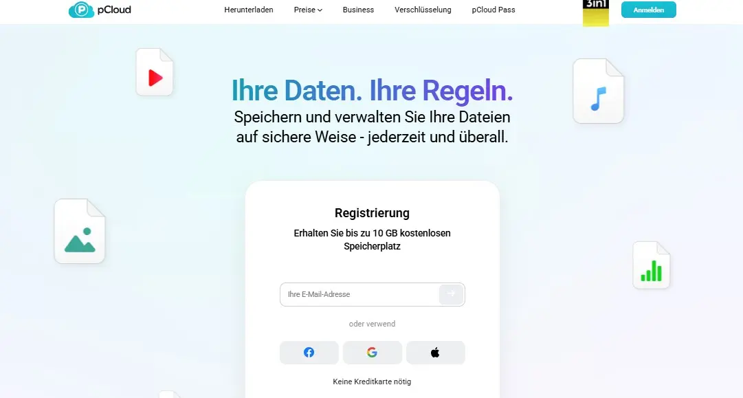 Screenshot der Vorstellungsseite von pCloud Bild: Screenshot der Vorstellungsseite von pCloud