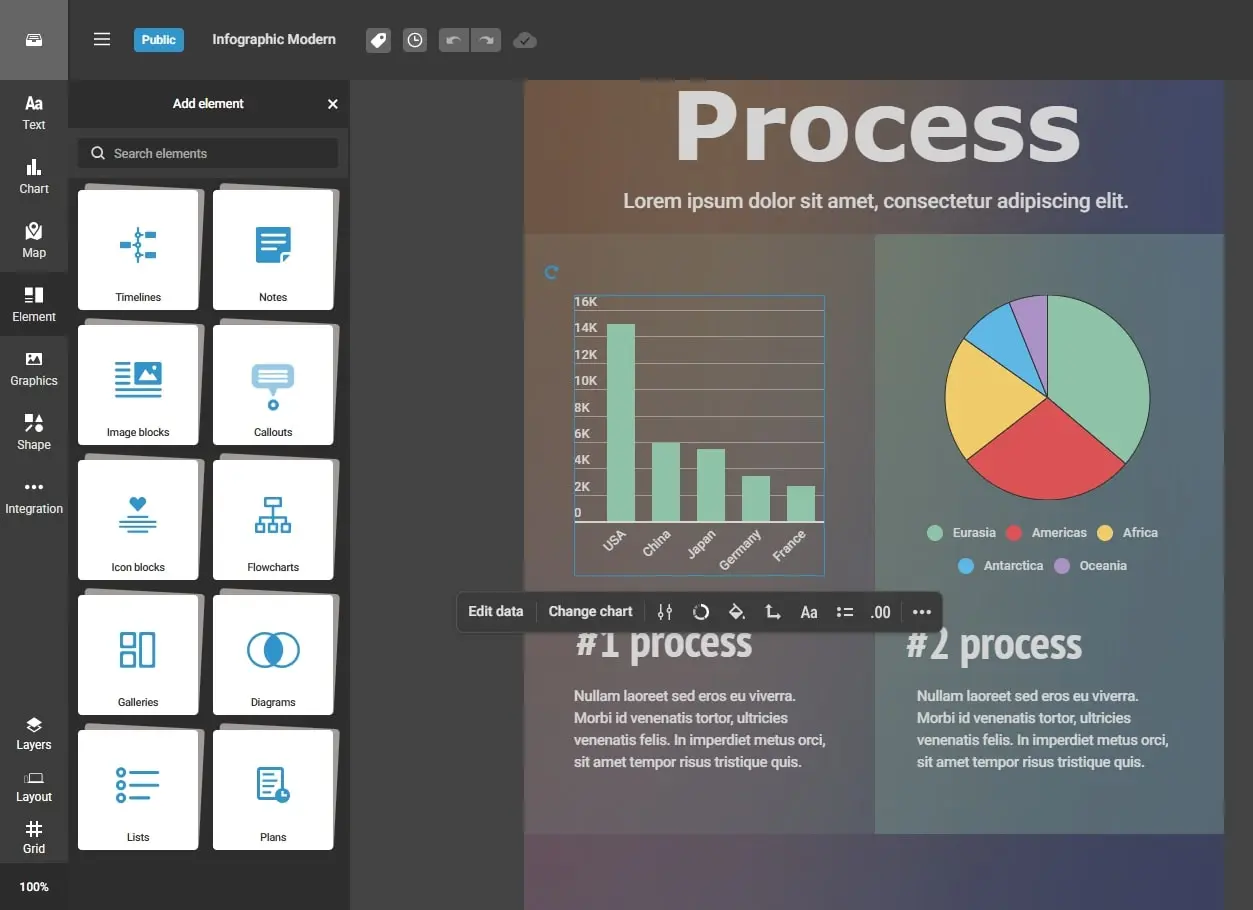 Benutzeroberfläche von infogram Bild: Benutzeroberfläche von infogram