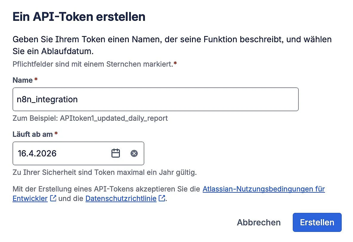 Bild: Jira: API-Token erstellen