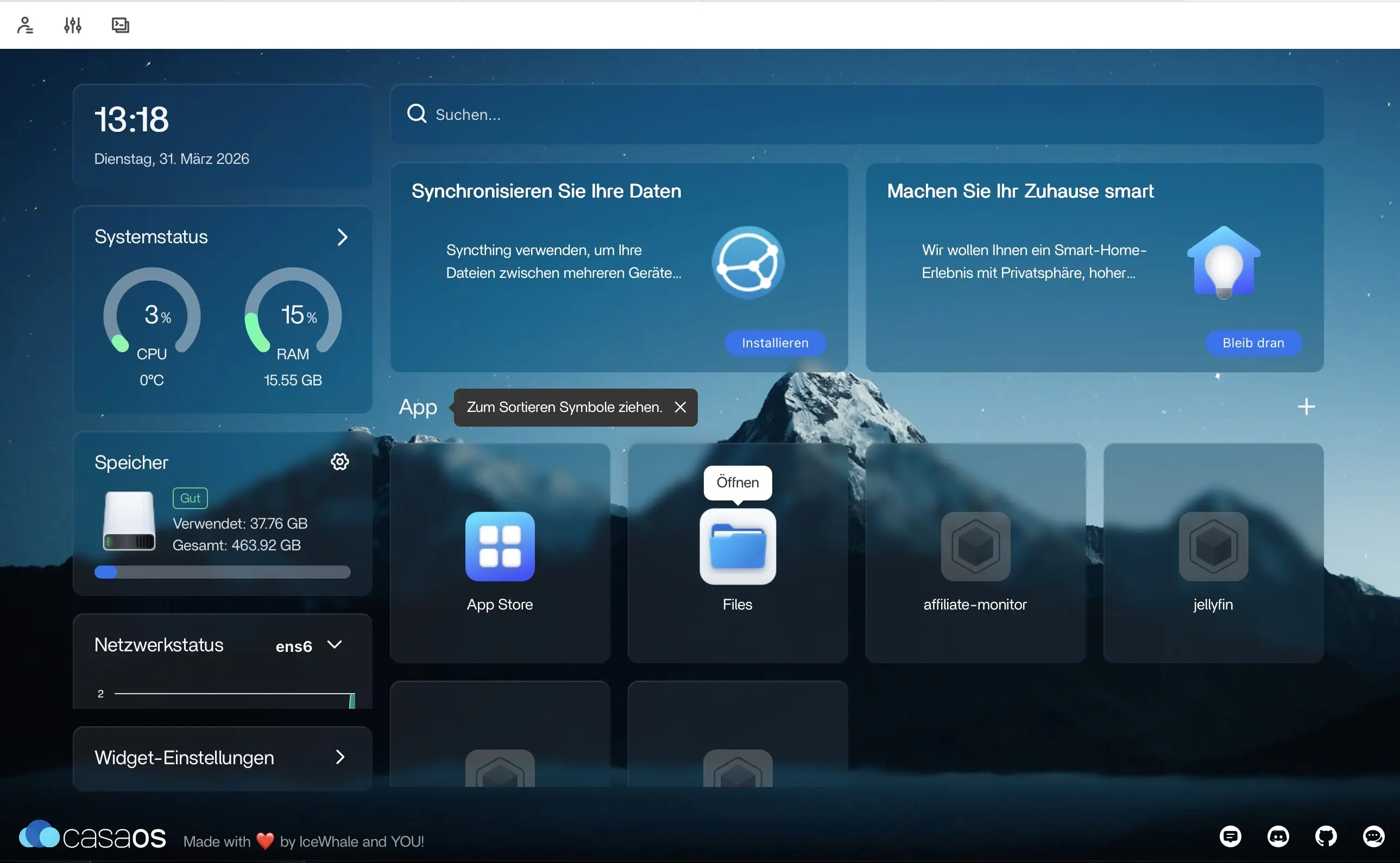 Bild: CasaOS Oberfläche