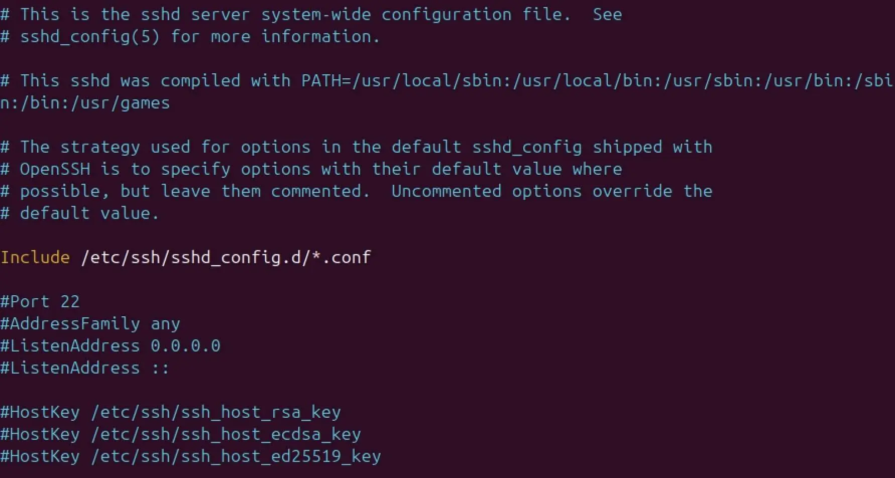 Screenshot der Datei sshd_config Bild: Screenshot der Datei sshd_config