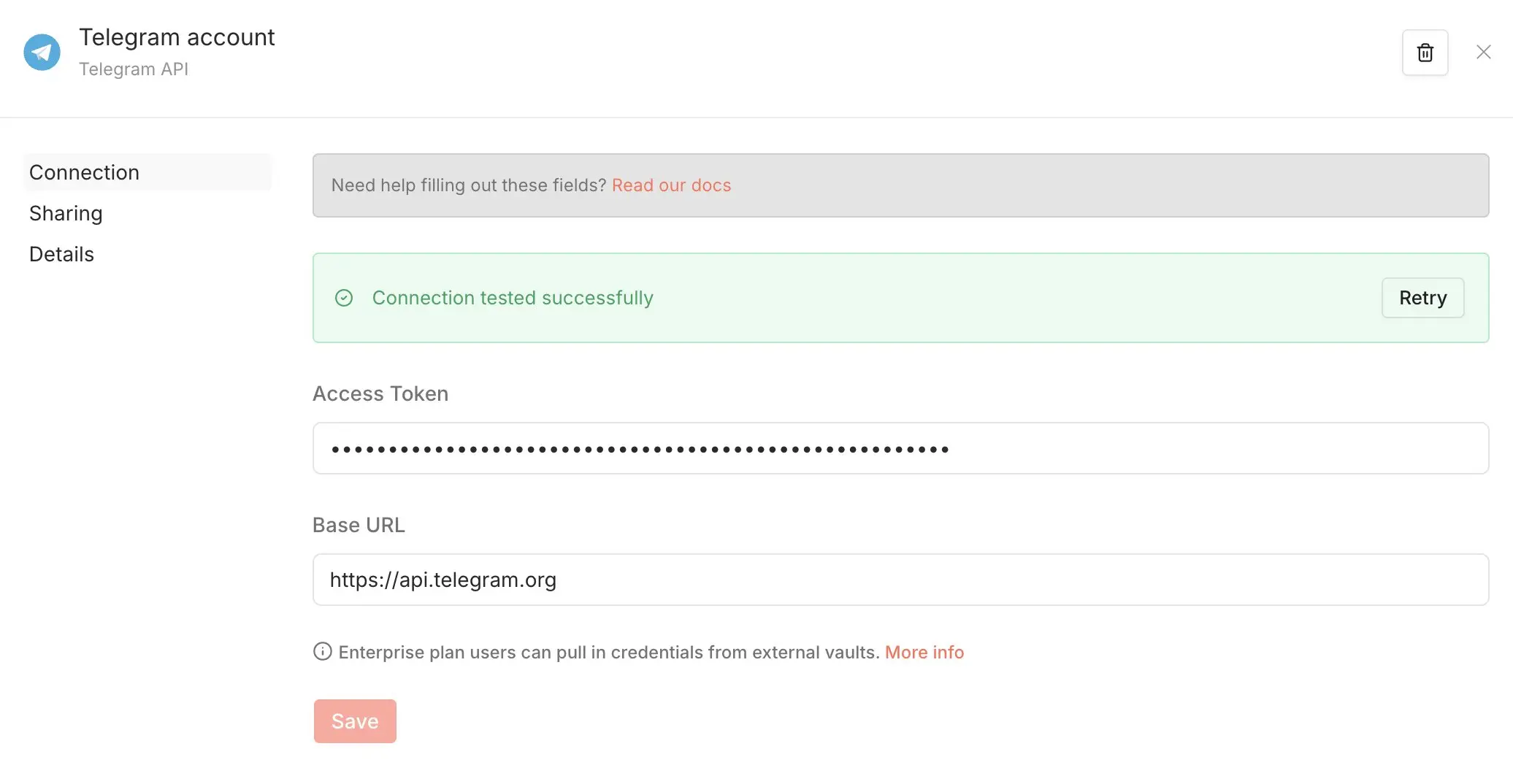 Bild: n8n: Telegram Credentials