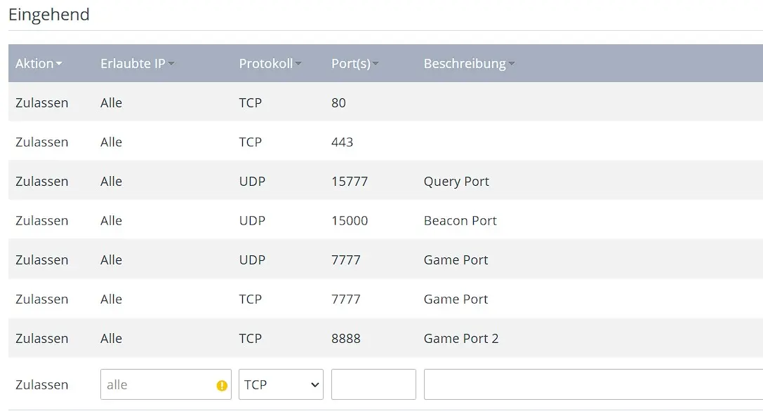 Bild: Satisfactory: Server-Port-Freigabe im IONOS Cloud Panel