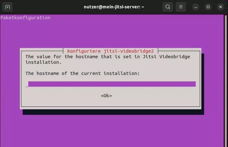 Bild: Jitsi-Server-Installation: Angabe des Hostnamens