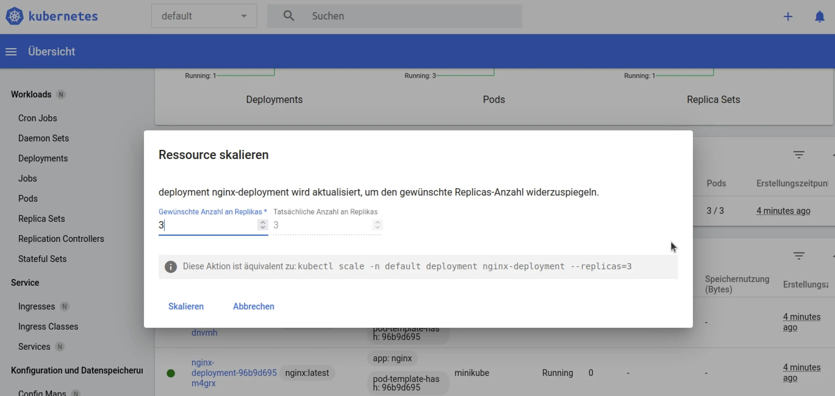Bild: Skalierung eines Deployments in Kubernetes