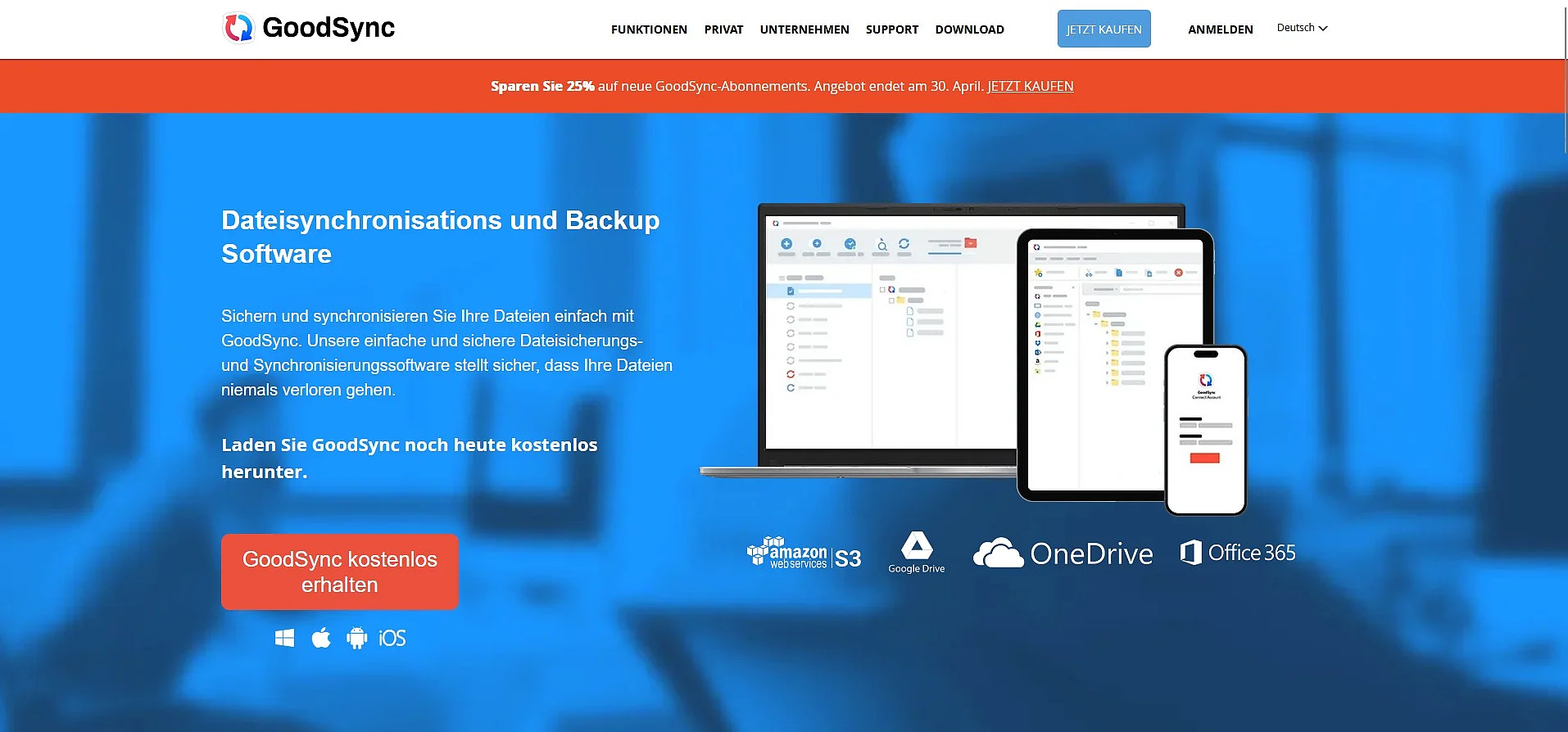Bild: Screenshot von der GoodSync-Startseite