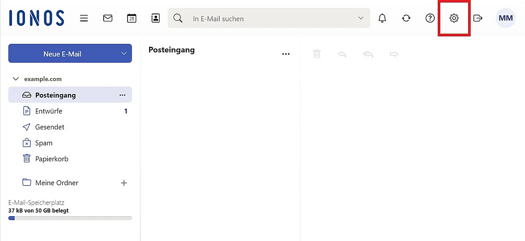 Bild: IONOS Webmail: Einstellungen öffnen