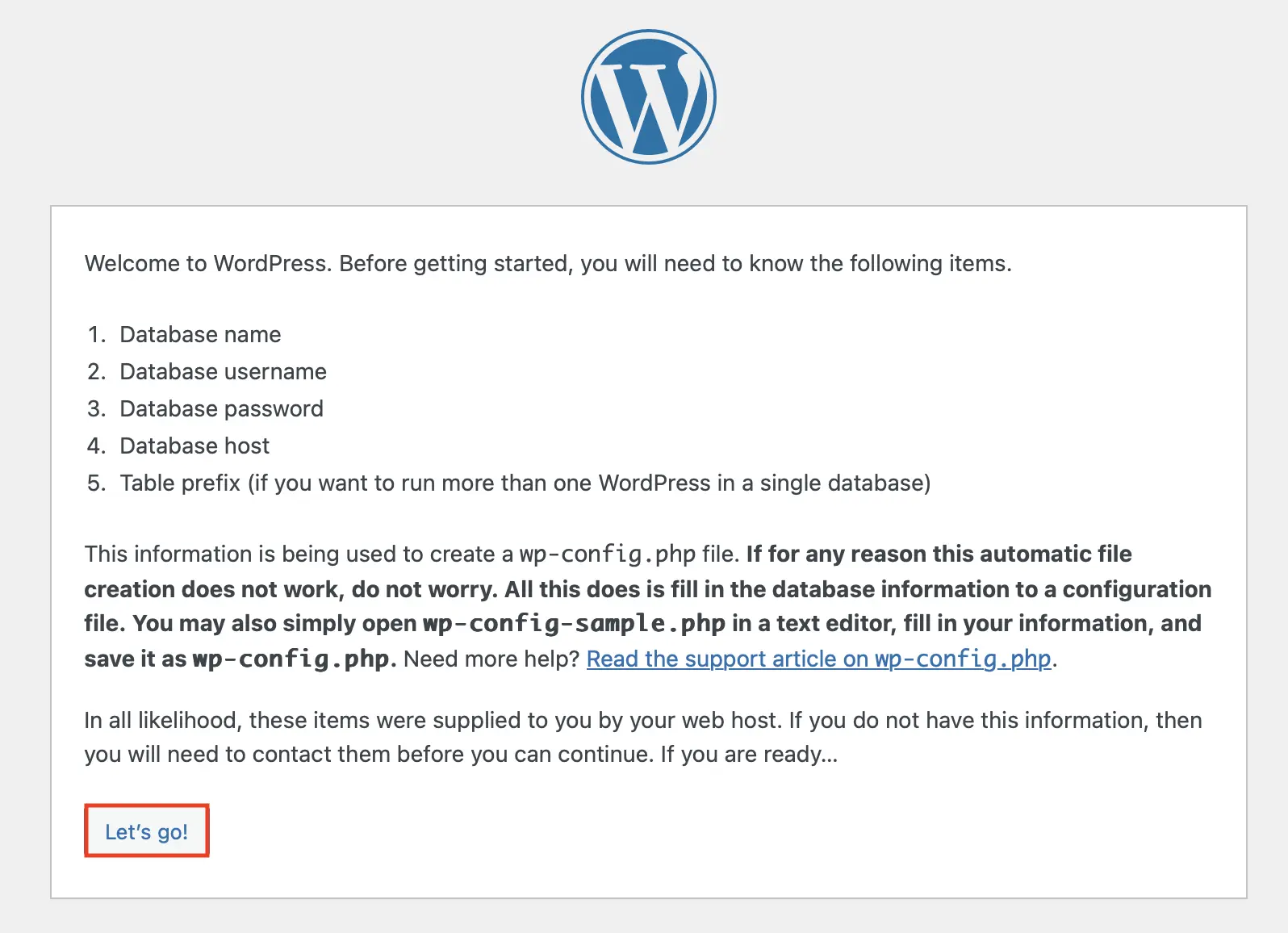 Screenshot des WordPress-Installationshinweises Bild: Screenshot des WordPress-Installationshinweises