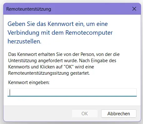 Bild: Kennwortanforderung f&uuml;r Remoteunterst&uuml;tzung