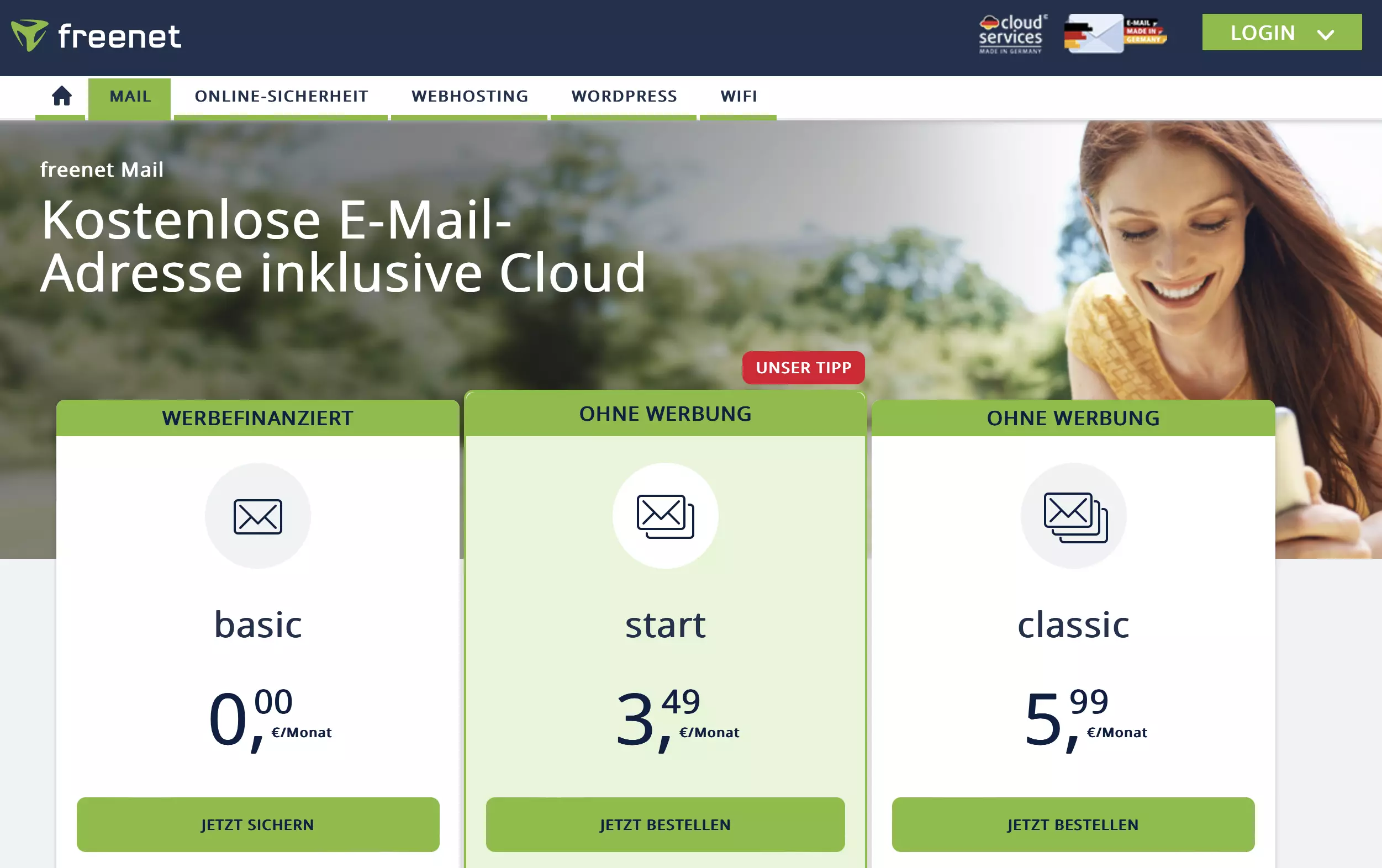 Bild: Homepage von freenet Mail