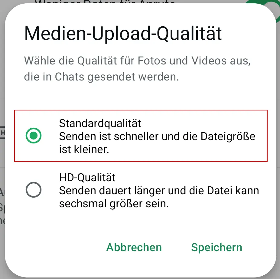 Bild: Android-Screenshot der Speicher und Daten-Optionen in WhatsApp