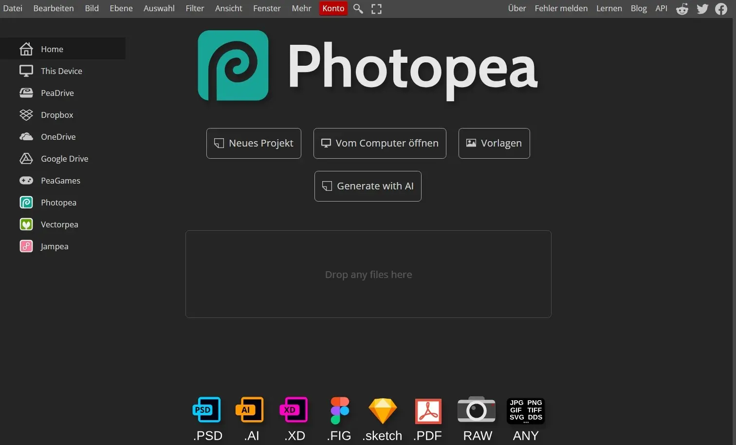 Photopea Benutzeroberfläche Bild: Photopea Benutzeroberfläche