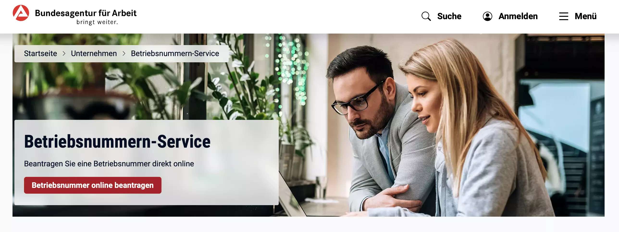Screenshot des Betriebsnummern-Service der Bundeagentur für Arbeit Bild: Screenshot des Betriebsnummern-Service der Bundeagentur für Arbeit