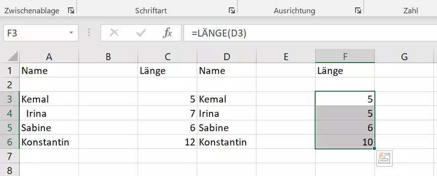 Excel: Mit LÄNGE die korrekte Zeichenzahl prüfen