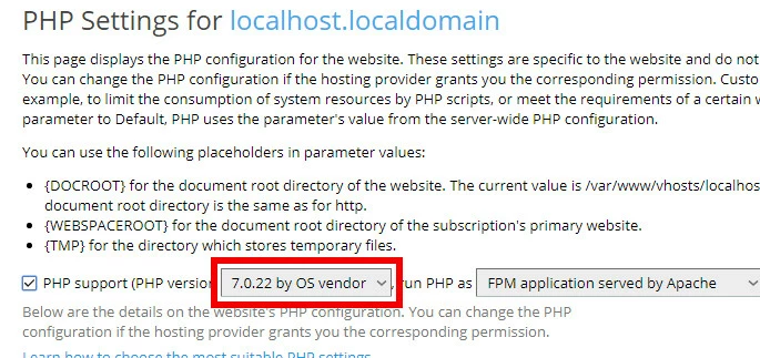 PHP-Einstellungen Dropdown