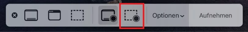 Symbol, um einen ausgewählten Bereich Ihres Mac-Bildschirms aufzunehmen
