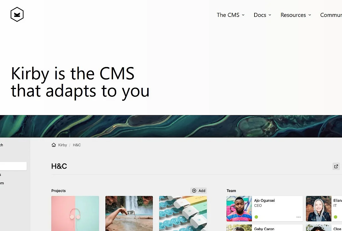 Screenshot der Kirby-Homepage Bild: Screenshot der Kirby-Homepage