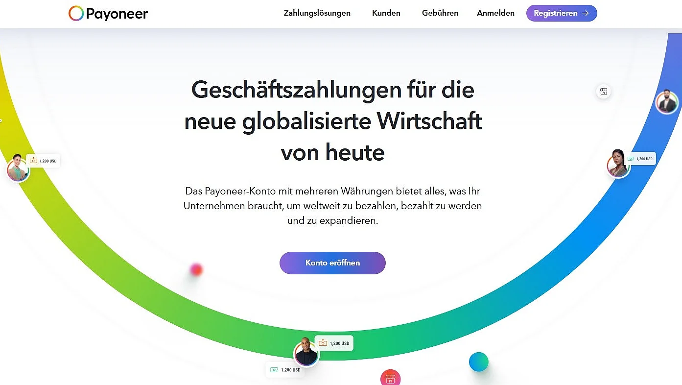 Bild: Startseite von Payoneer