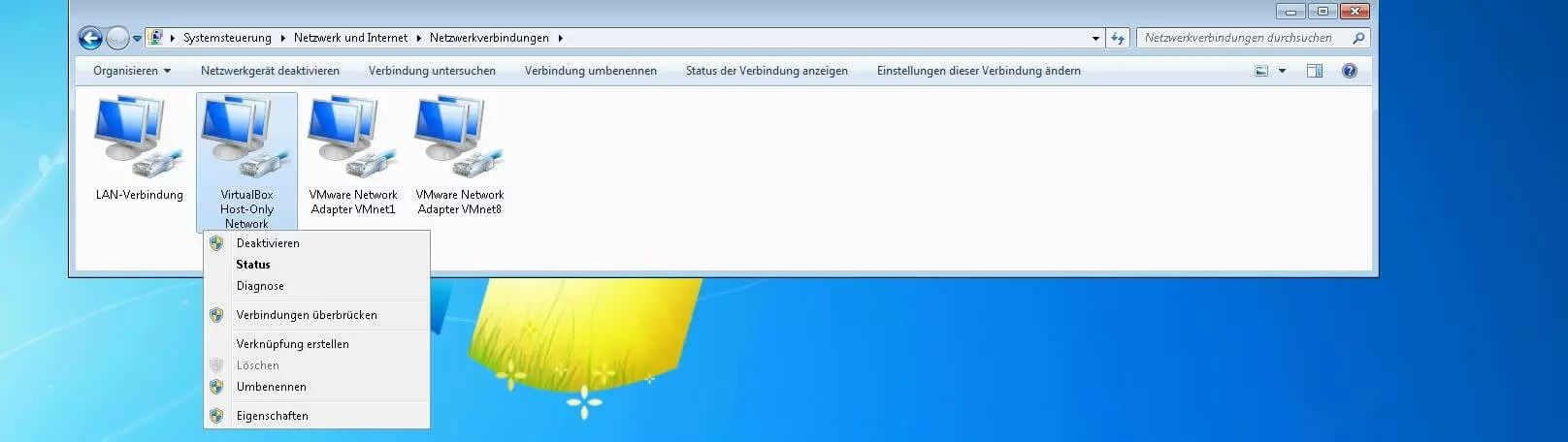 Bild: Auflistung eingerichteter Netzwerkverbindungen in Windows 8