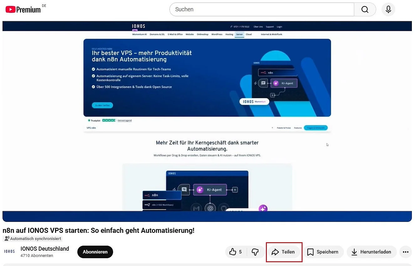 YouTube: „Teilen“-Button Bild: YouTube: „Teilen“-Button
