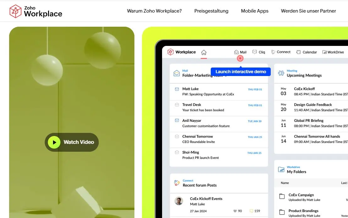 Bild: Website von Zoho Workplace