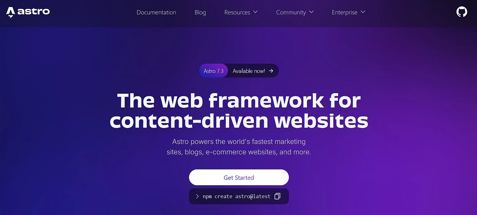 Screenshot der Astro-Homepage Bild: Screenshot der Astro-Homepage