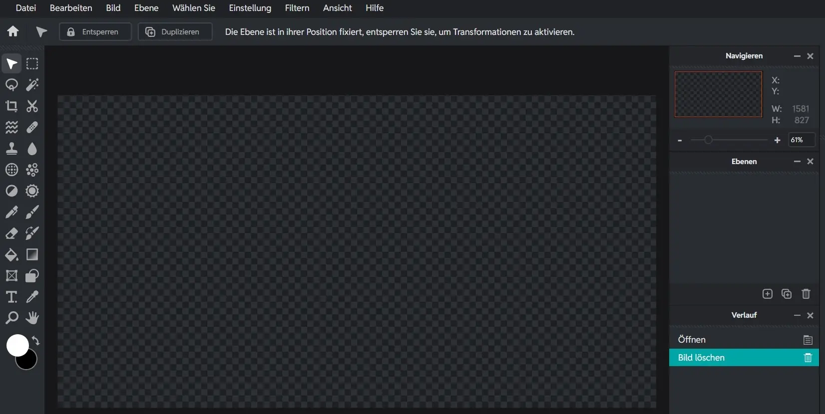 Die Benutzeroberfläche des Pixlr Editors im Browser Bild: Die Benutzeroberfläche des Pixlr Editors im Browser