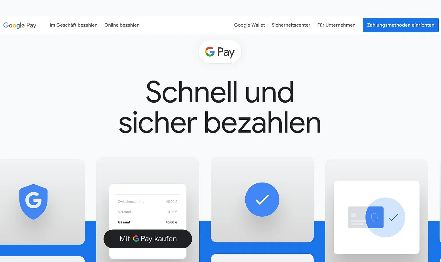 Bild: Startseite von Google Pay