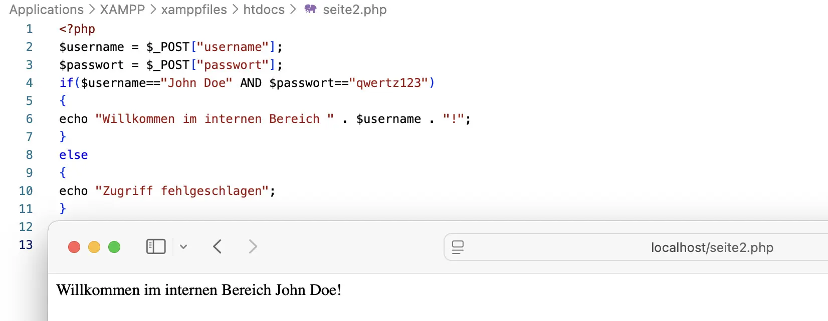 Bild: Passwortabfrage mit zwei Bedingungen