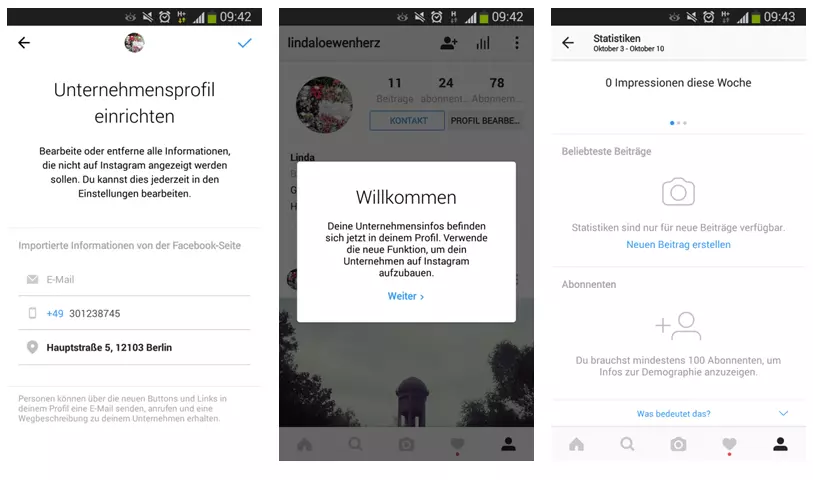 Bild: Unternehmens-Profil auf Instagram mit Kontaktinformationen einrichten