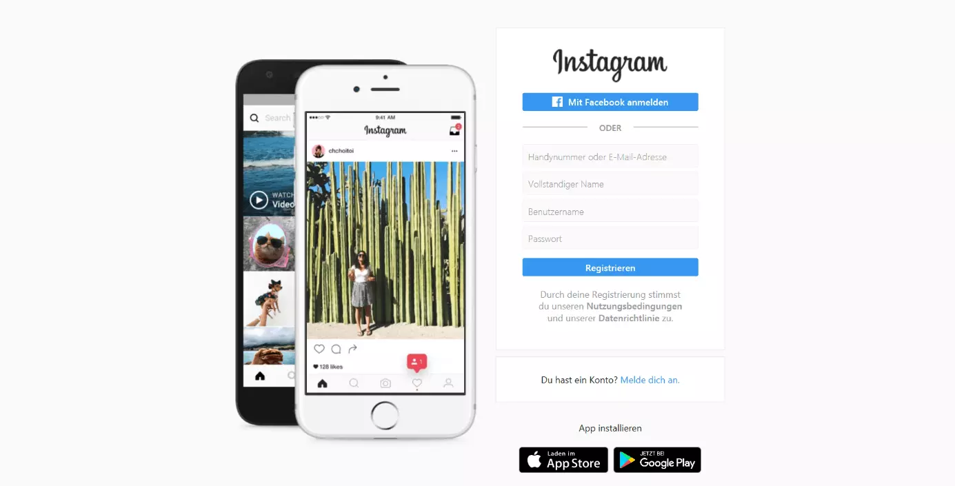 Startseite von instagram.com