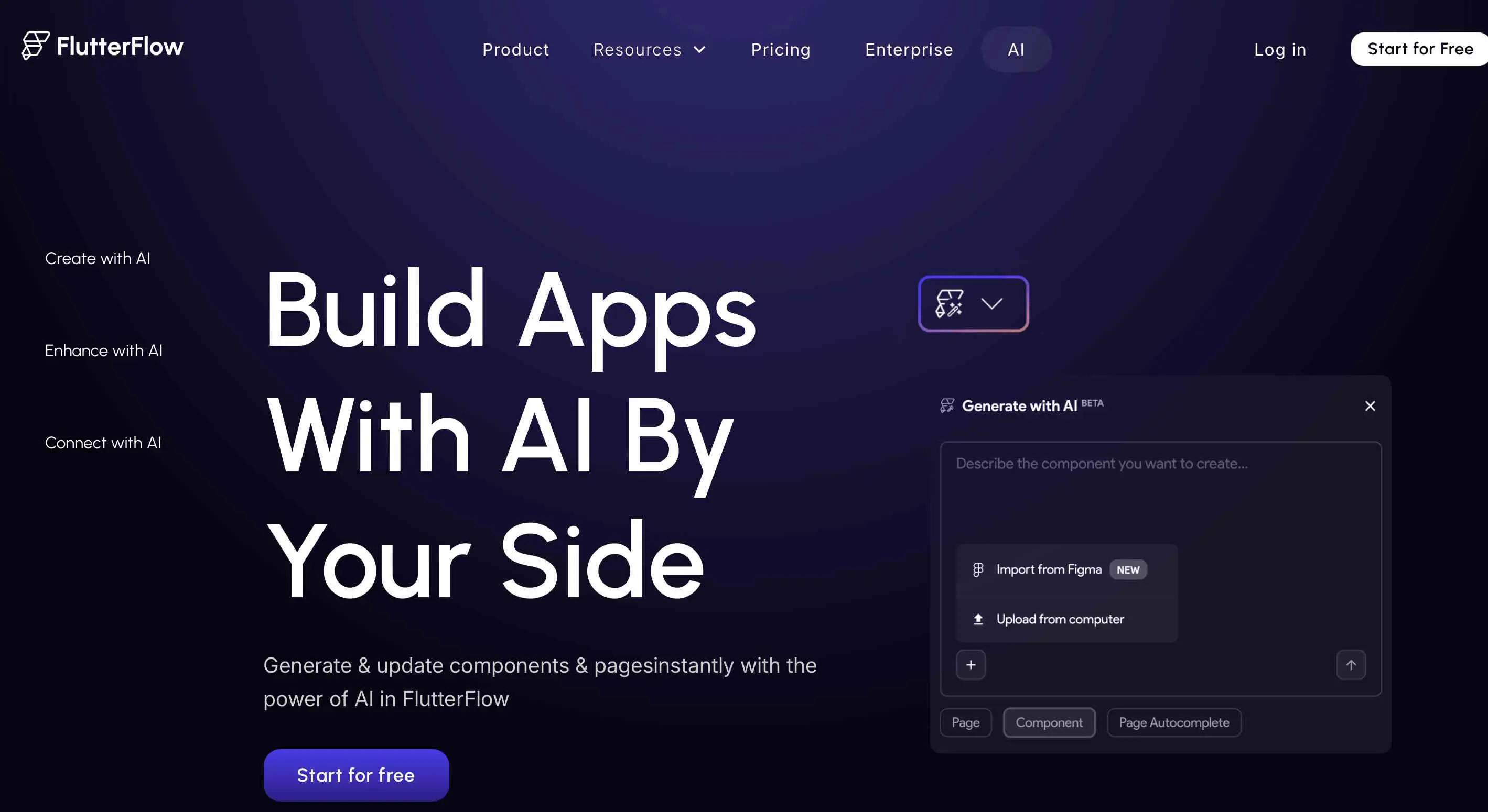 Homepage von FlutterFlow Bild: Homepage von FlutterFlow