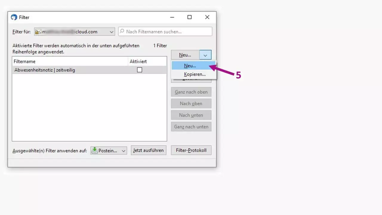 Thunderbird-Abwesenheitsnotiz einrichten: Einen neuen Filter konfigurieren