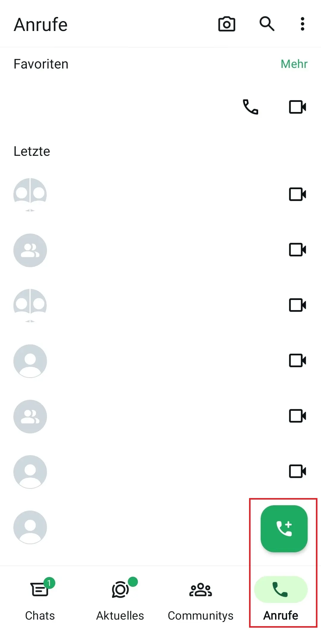 Bild: WhatsApp: Reiter „Anrufe“
