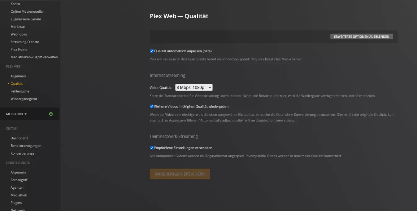 Einstellungen in der Plex Web-App für eine bessere Wiedergabequalität