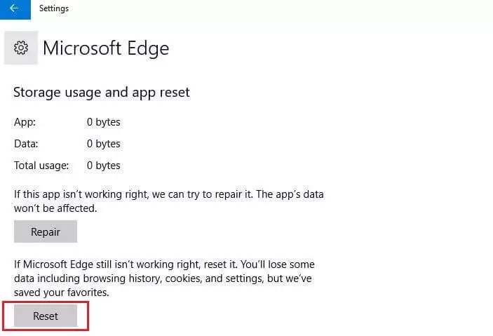 Microsoft Edge im „Apps & Features“-Menü