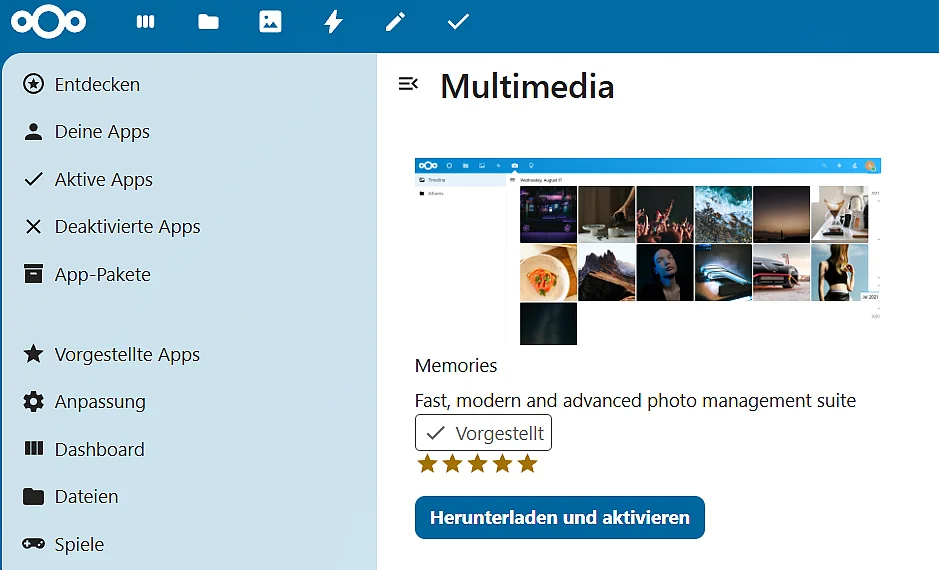 Memories im Nextcloud App Store Bild: Memories im Nextcloud App Store