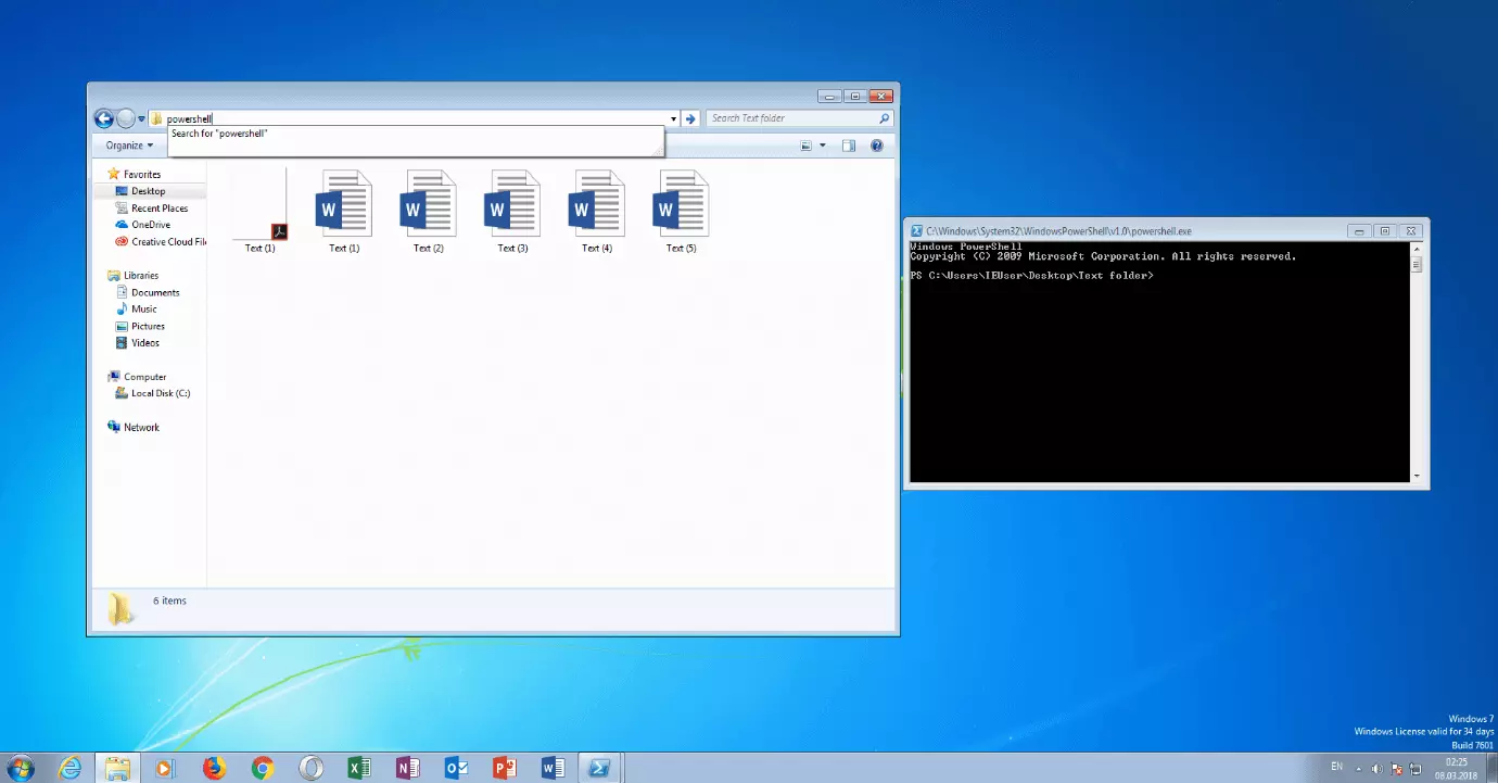 Eingabefeld im Pfad eines Verzeichnisses, in das „powershell“ eingegeben wurde