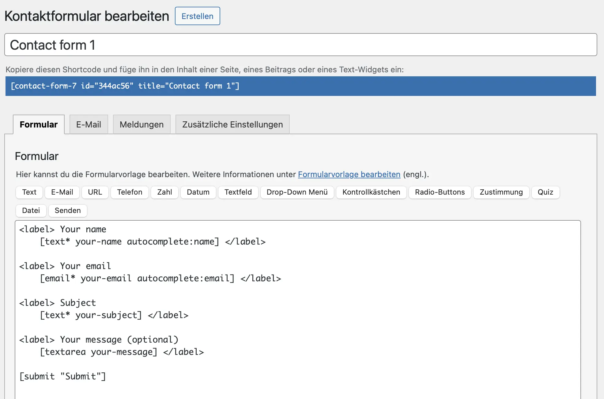 Screenshot der Oberfläche des WordPress-Kontaktformular-Plugins Contact Form 7 Bild: Screenshot der Oberfläche des WordPress-Kontaktformular-Plugins Contact Form 7