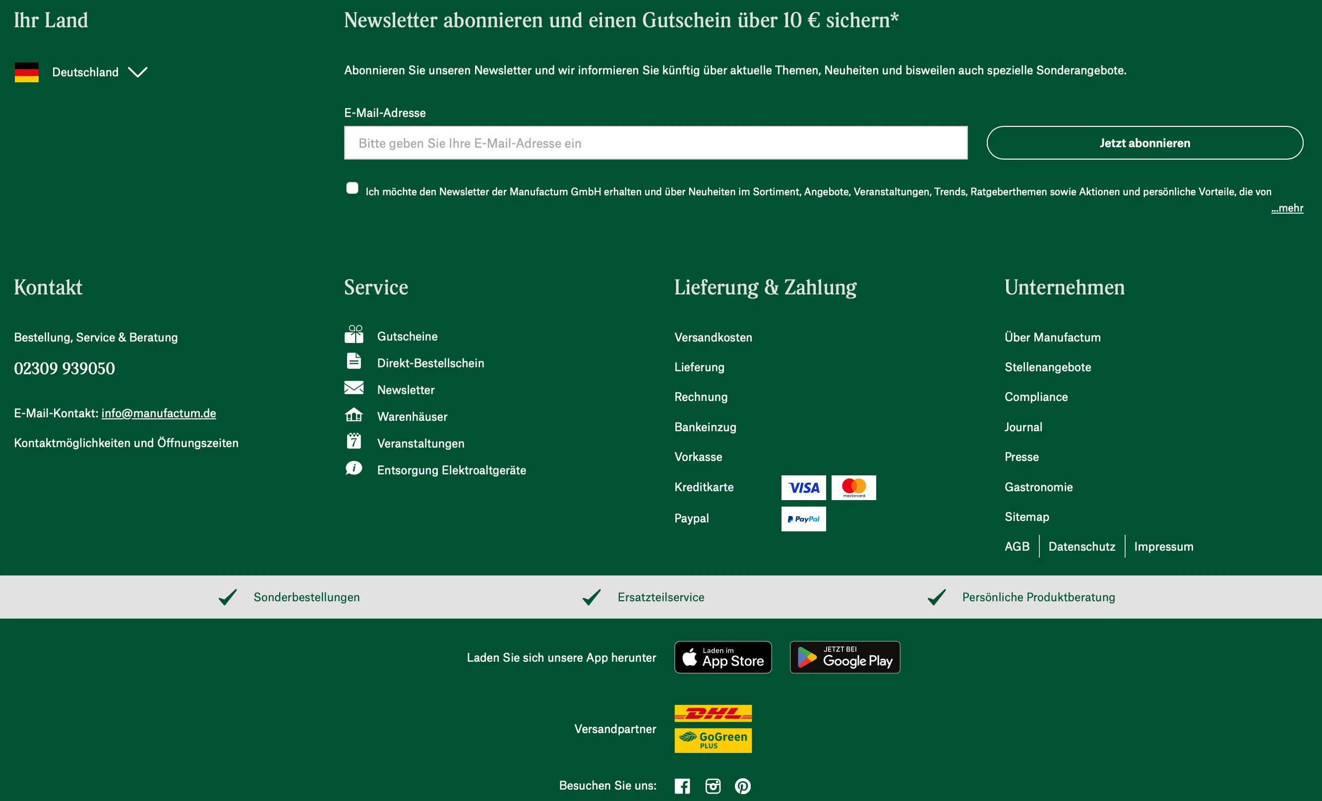 Screenshot des Footers vom Versandhaus Manufactum Bild: Screenshot des Footers vom Versandhaus Manufactum