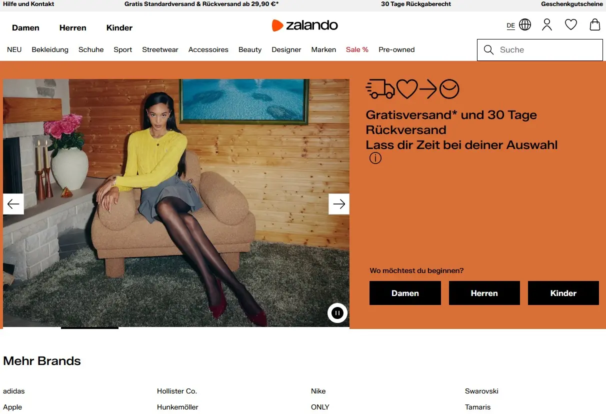 Bild: Startseite von zalando.de